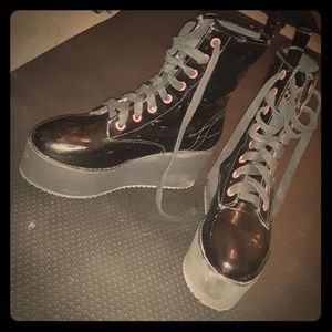 Black Vegan-Patent-Leather Platform Boots